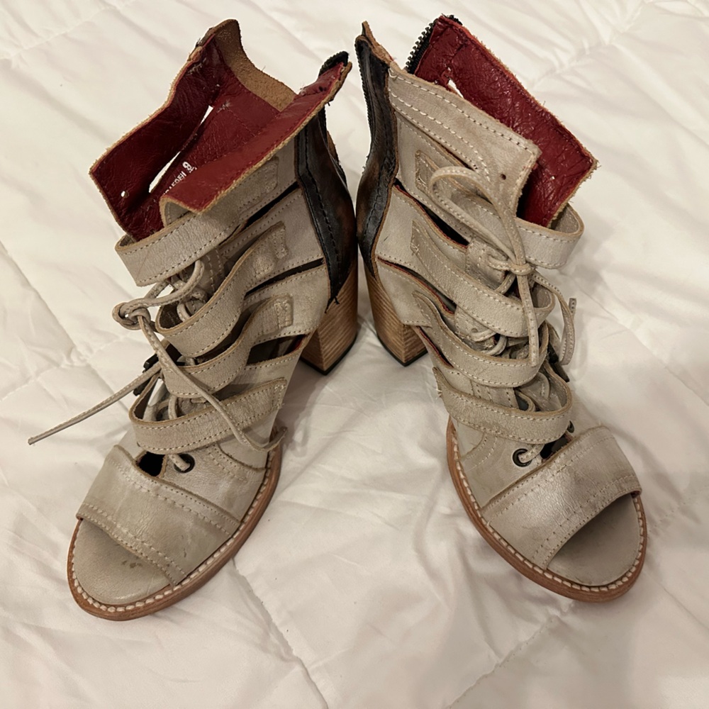 Freebird Cream Lace-Up Peep-Toe Boots